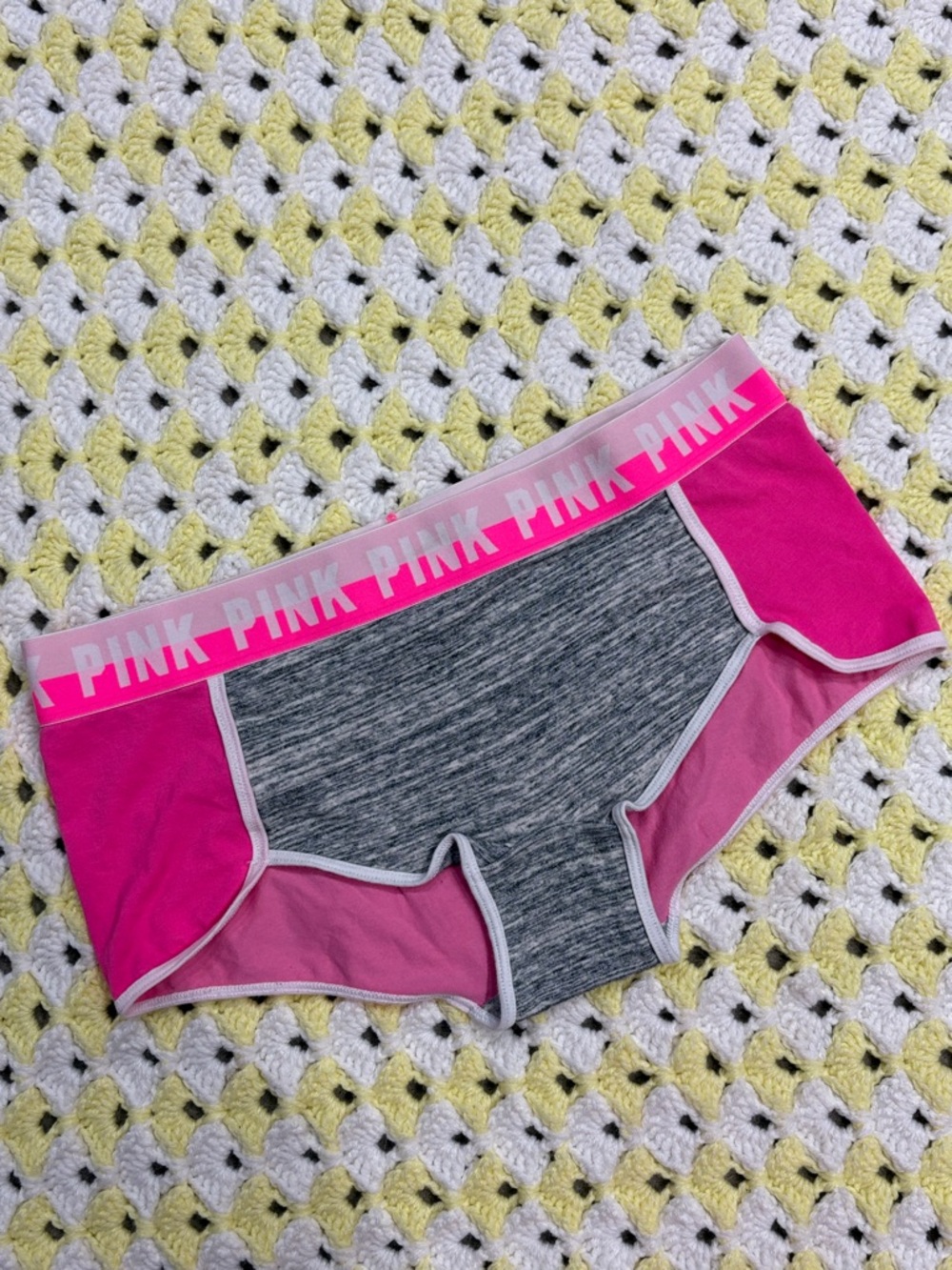 PINK Victoria's Secret Gray Pink Logo Cotton Boyshort Boxer Panties Women's M !!